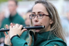 Annemarie O'Donnell keeping in tune with the Maghery band at the Burtonport festival. (Photos by Eoin Mc Garvey)