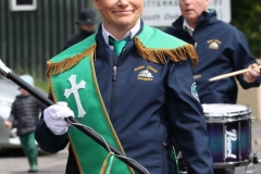 Angela Sharkey leads out the Annagry band at the weekend festival with Shaun Boyle on drum in the background.