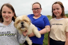Sarah Mc Keown, Martina Mc Keown and Holly Mc Laughlin with dog Buster at the Maghery festival.
