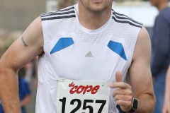 Stephen Glackin crossing the line at the Maghery 5k.