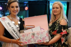 Deirdre Wilson making a presentation to 2019 Mary from Dungloe Roisin Maher on behalf of the Gray Room.