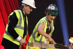 New York Mary and eventual winner Roisin Maher gives Daniel a lesson in building at the crowing cabaret on Sunday night.