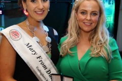 Louiser Breslin of Laveesha presenting one off jewellery to Roisin Maher, 2019 Mary from Dungloe.