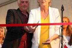 Tony and Anne Croke cut the ribbon to officially open the 2019 Mary from Dungloe International Arts Festival.